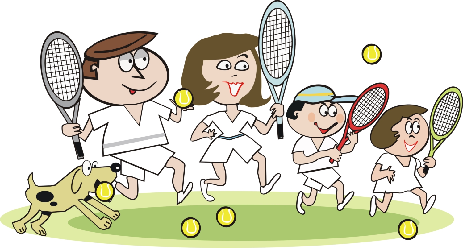 Семья играет в теннис
